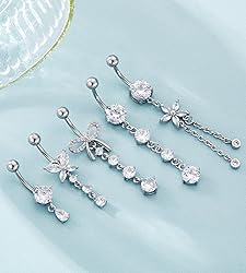BSJ4U Belly Button Rings Silver Clear CZ Belly