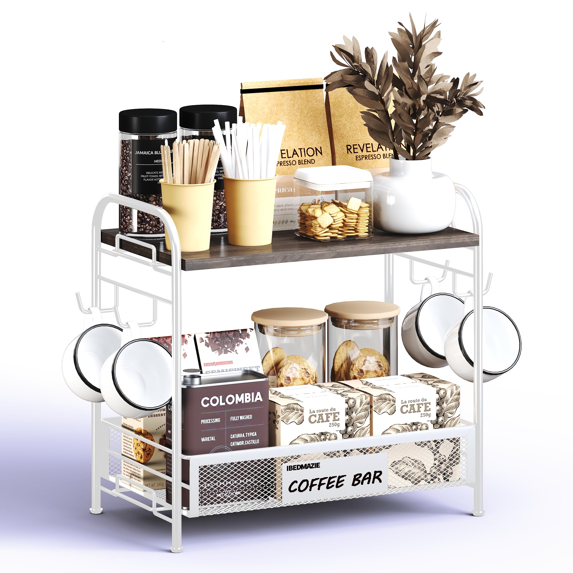 Coffee Bar Organizer for Countertop Station, Simple Assembly 2 Tier ...