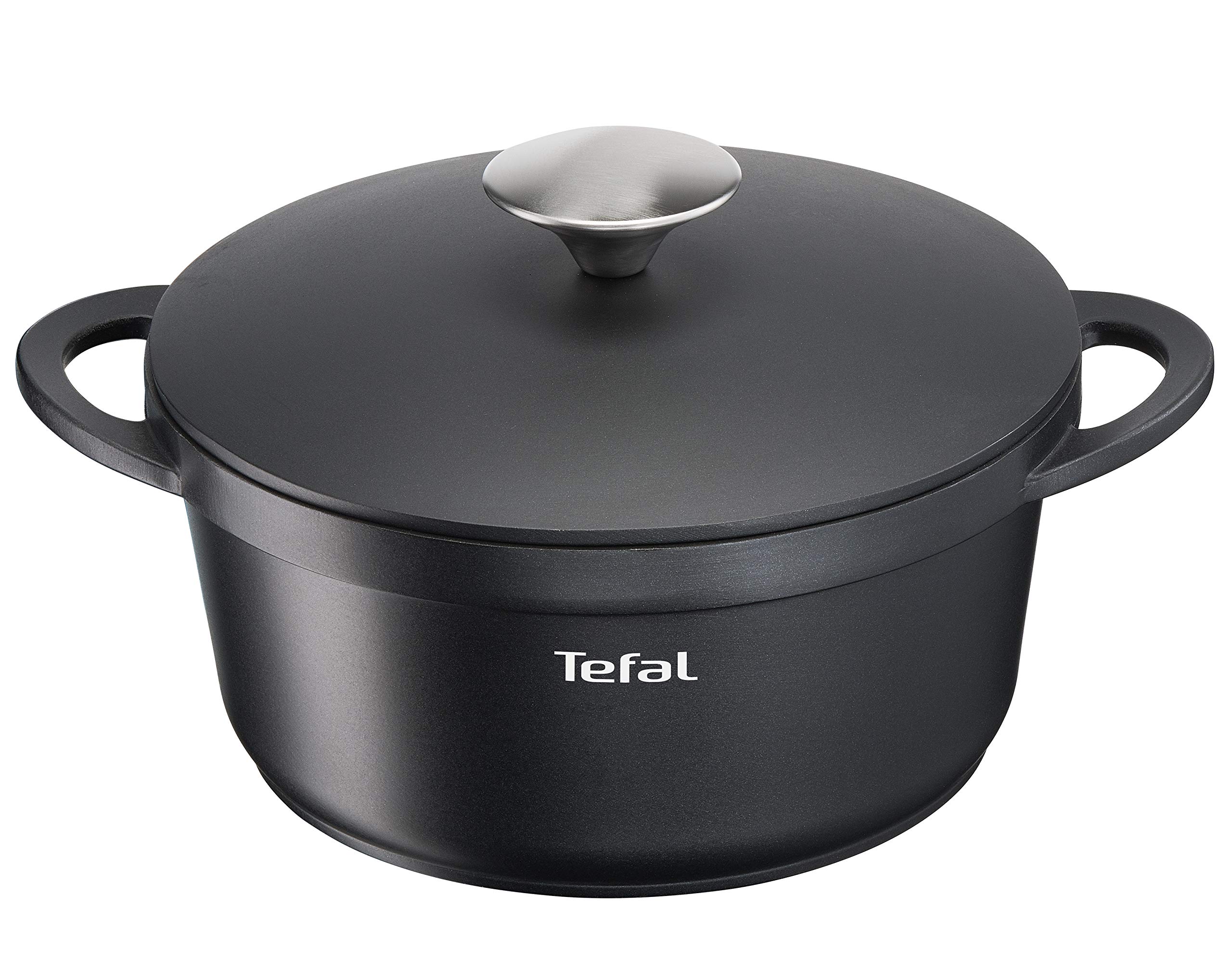 TEFAL TRATTORIA E21844 Schmortopf 20cm | Aluguss | Gussdeckel | Antihaft-Beschichtung | gute Wärmespeicherung | Schmorgerichte | Silikon Griffschutz | Bratentopf | induktionsgeeignet | Schwarz