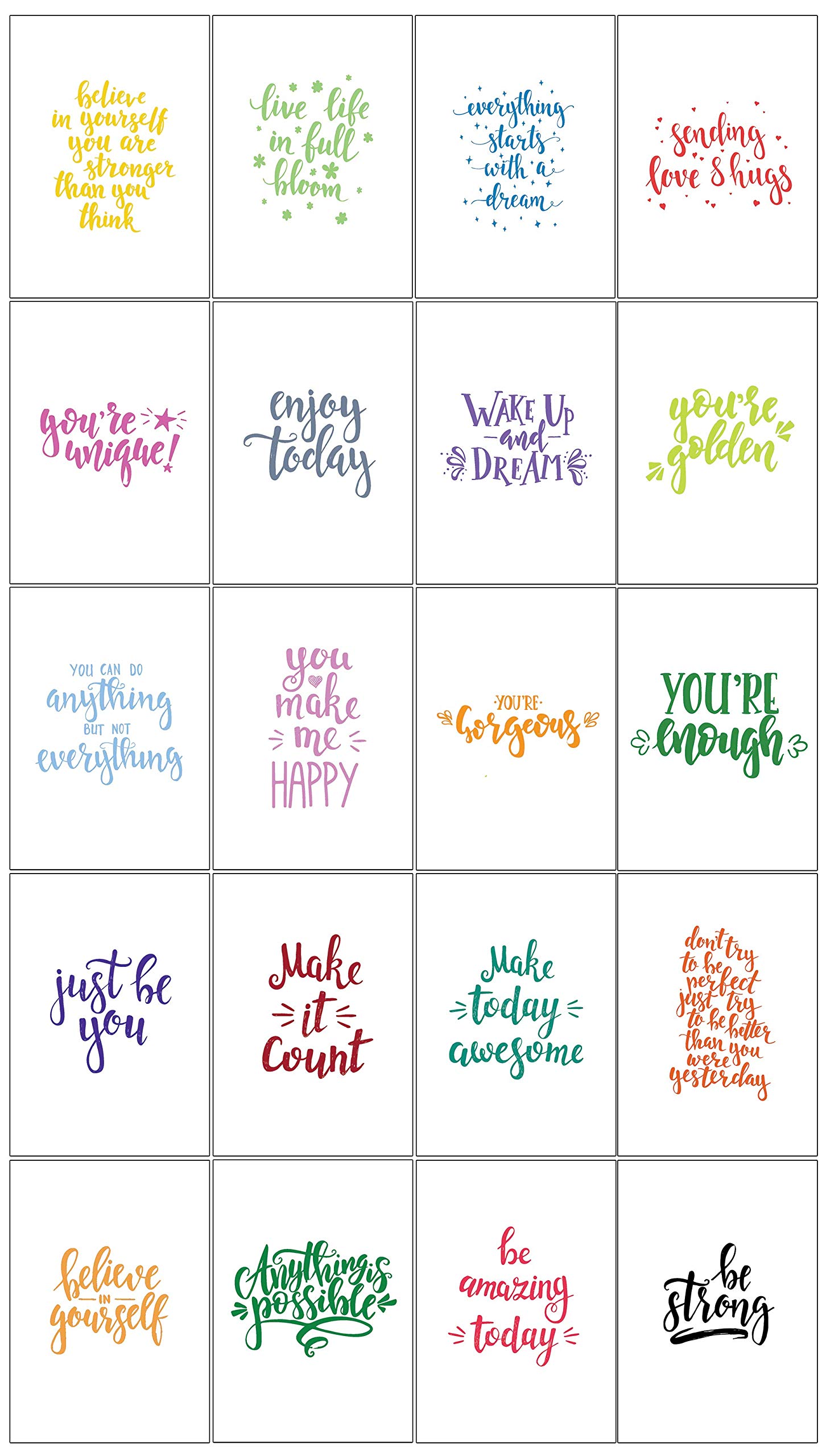 20 Eco-Friendly Blank Motivational Affirmation Greeting Cards Made from Recycled Card with Kraft Recycled Envelopes