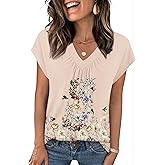 Zeagoo Womens Tops Short Sleeve V Neck Shirts Summer Dressy Casual Business Clothes Work Blouses Fashion Clothing Outfits