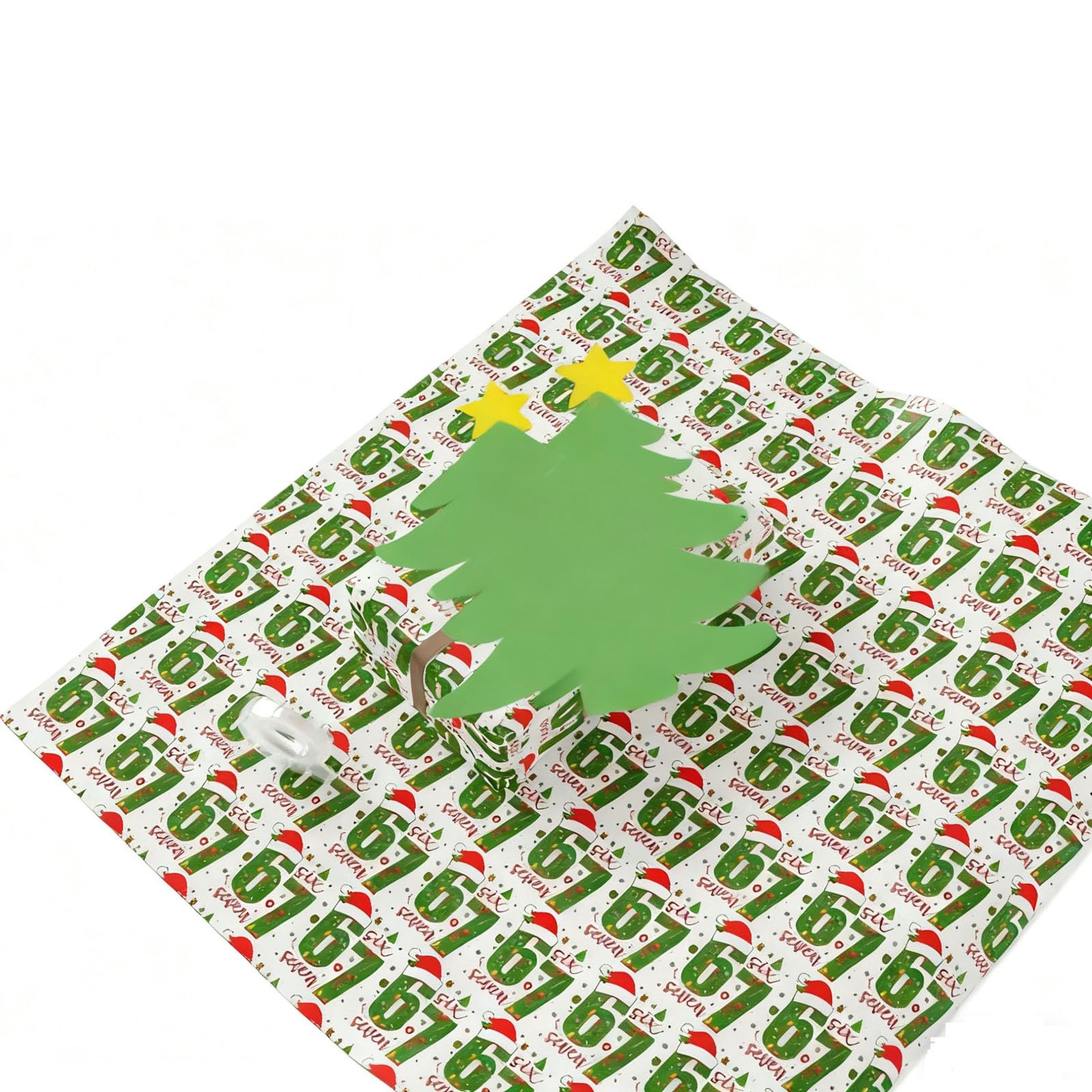 67 Christmas Wrapping Paper, Funny Six Seven Christmas Gift Wrap, 6 7 Meme Unique Santa Festive Wrapping Paper Xmas (White 1PC)