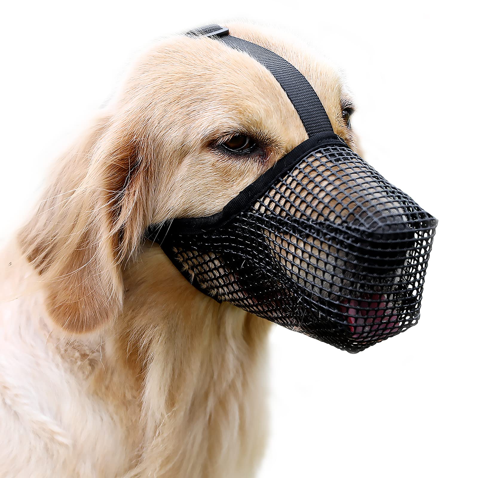 Dog Muzzle Soft Nylon Muzzle - Adjustable Breathable Mesh Muzzle, Dog Mask, Mouth Cover for Anti-Biting Anti-Barking Licking (Black, Size XL)