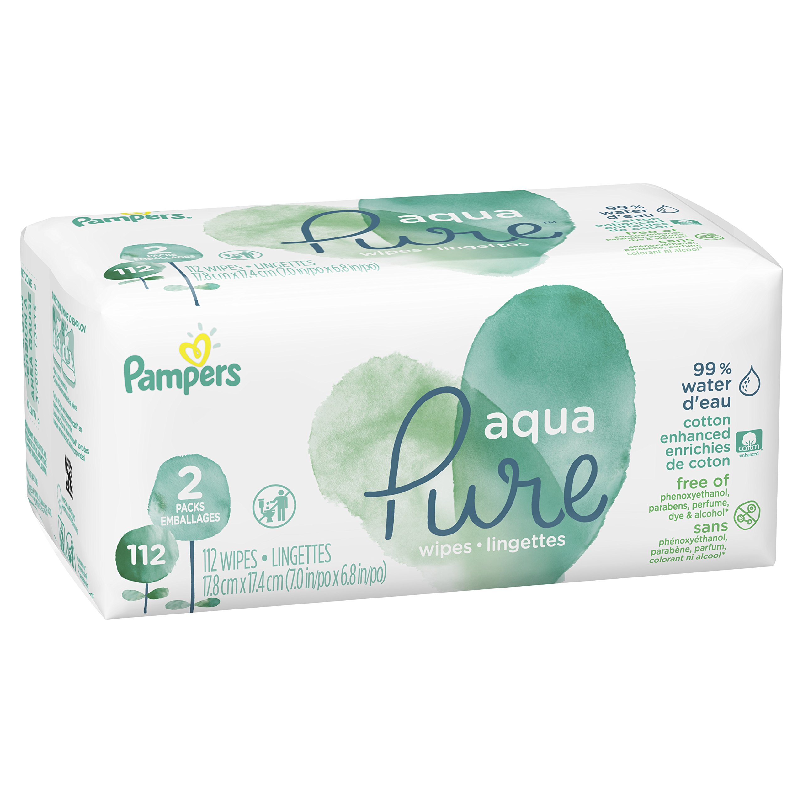 Pampers Aqua Pure, Sensitive Water Baby Diaper Wipes, 112 Total Wipes