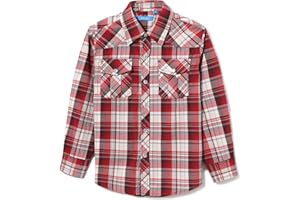 CHEERBOY Boy's Toddler Kids Casual Long Sleeve Western Pearl Snap Button Up Plaid Shirt 4-16 Years
