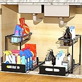 Mythinglogic Metal Under Sink Organizer and Storage, 2 Tier Under Sink Organizer, Pull Out Under Cabinet Organizer Shelf for Kitchen Bathroom and Laundry Room