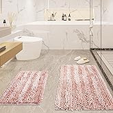 MIIUJJIR Light Pink Bathroom Rugs Sets 2 Piece, Extra Soft and Absorbent Chenille Bath Mats, Machine Washable Mat, Cute Bath Rug for Bathroom, Non Slip Shower Floor Mat, 16x24 and 20x32 Inches