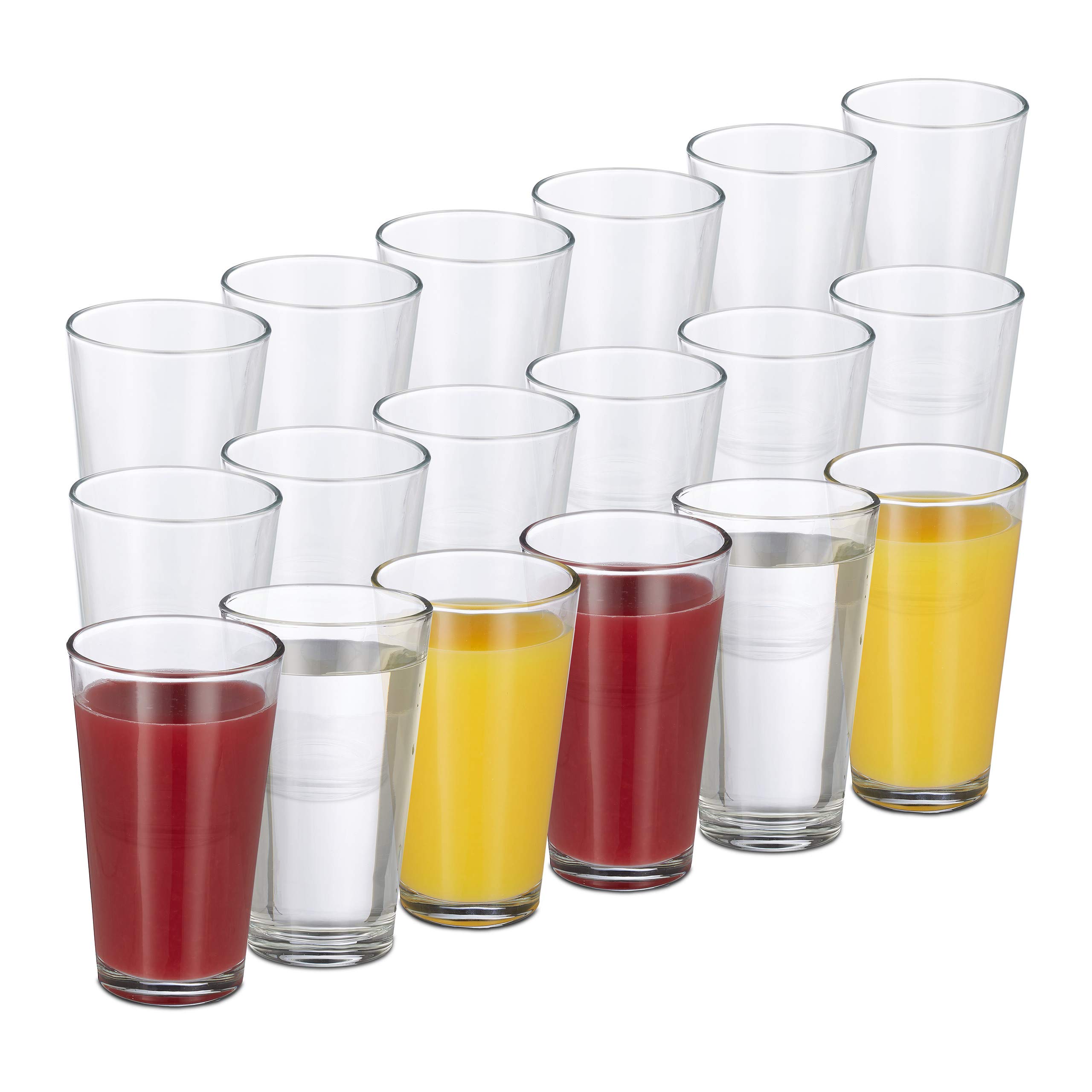 Relaxdays Set of 18 Drinking Glasses, Thick Glass, Sleek Design, Dishwasher-Safe, 500 ml, Transparent