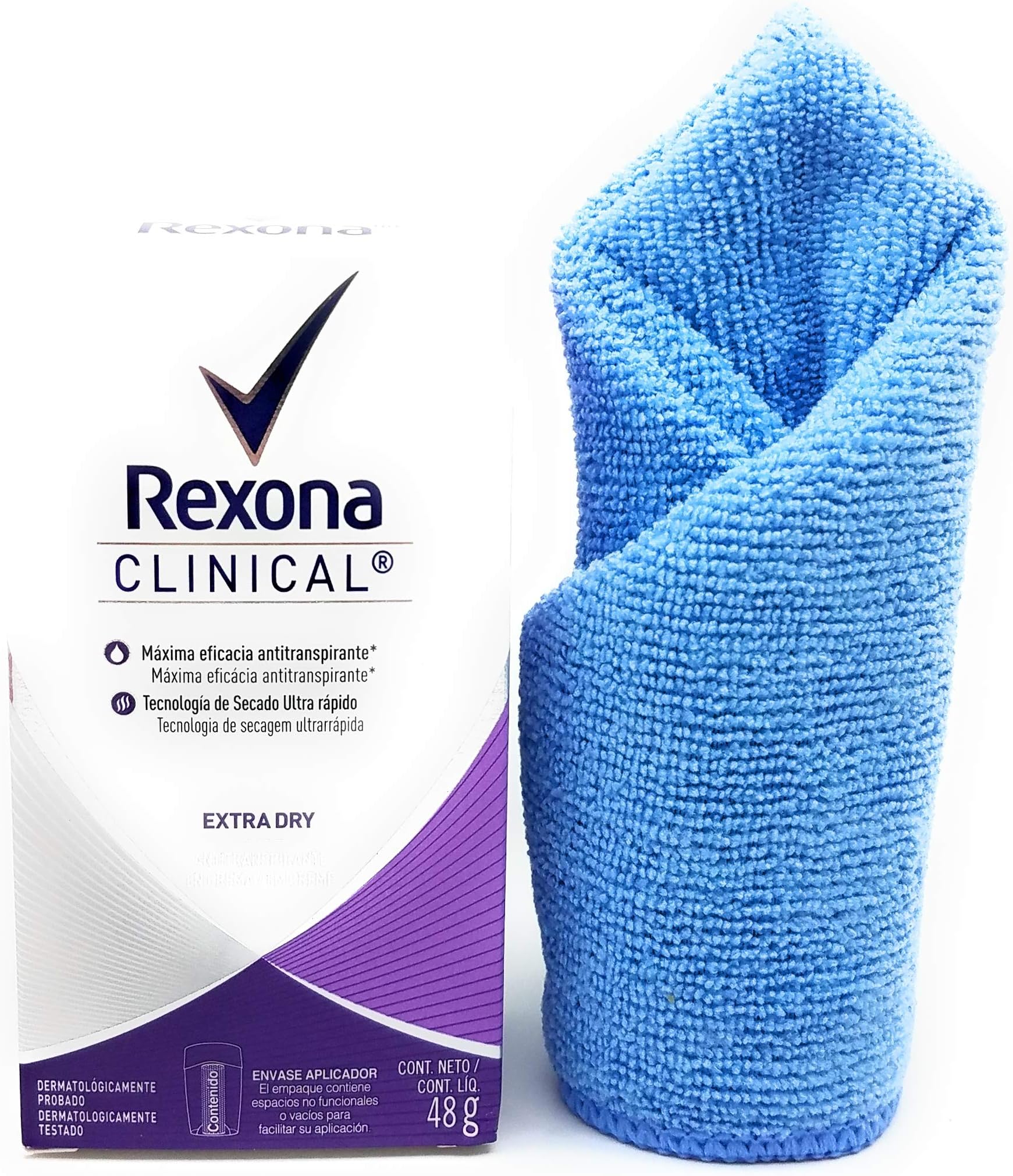 Rexona Women's Clinical Antiperspirant Deodorant Stick (Pack of 2) and Tesadorz Microfiber Towel (Extra Dry)