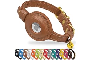 OOPSDOGGY Leather AirTag Cat Collar with Bell - Non Breakaway Kitten Collar with Apple Air Tag Holder - Lightweight GPS Pet Collars for Girl Boy Cats, Small Dogs, Puppies (Brown)