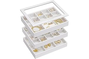 Vlando Medium Stackable Jewelry Organizer Tray, High-Capacity Jewelry Drawer Dresser Storage Organizer Display Tray Box Case 