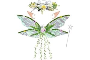 Vifcotlyp Fairy Wings, Butterfly Wings Set with Elf Ears Flower Garland Wand Fairy Costume Accessories for Women Halloween