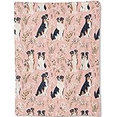 ainori Australian Shepherd Blanket - Cute Dog and Floral Pink Fleece Throw,Gifts for Kids Girls Women, Soft & Warm,Lightweight, for Charming Modern Decor, Dog Lovers, and Room Home Accents 50x60in