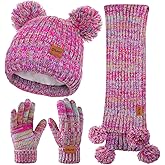Oliumt Kids Winter Hat Gloves Scarf Set, Knit Neck Warmer for Boys Girls Beanie & Mittens with 2 Sizes (2-8 & 9-15 Years)