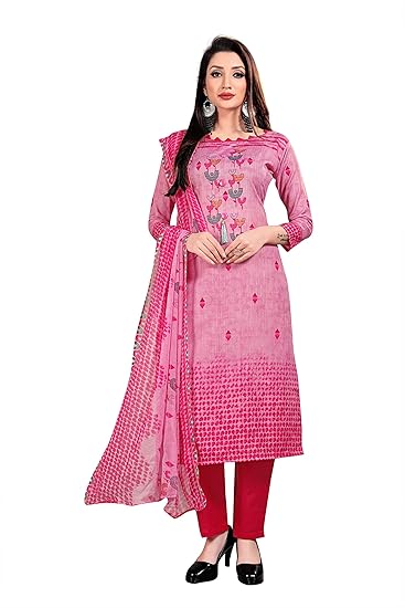 Anand presents cotton dress material beige and pink unstitched