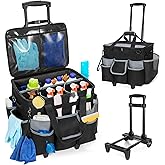 HODRANT Large Rolling Cleaning Caddy with Detachable Trolley & Lid, Cleaning Cart on Wheels with Shoulder Strap & Handles, Cl