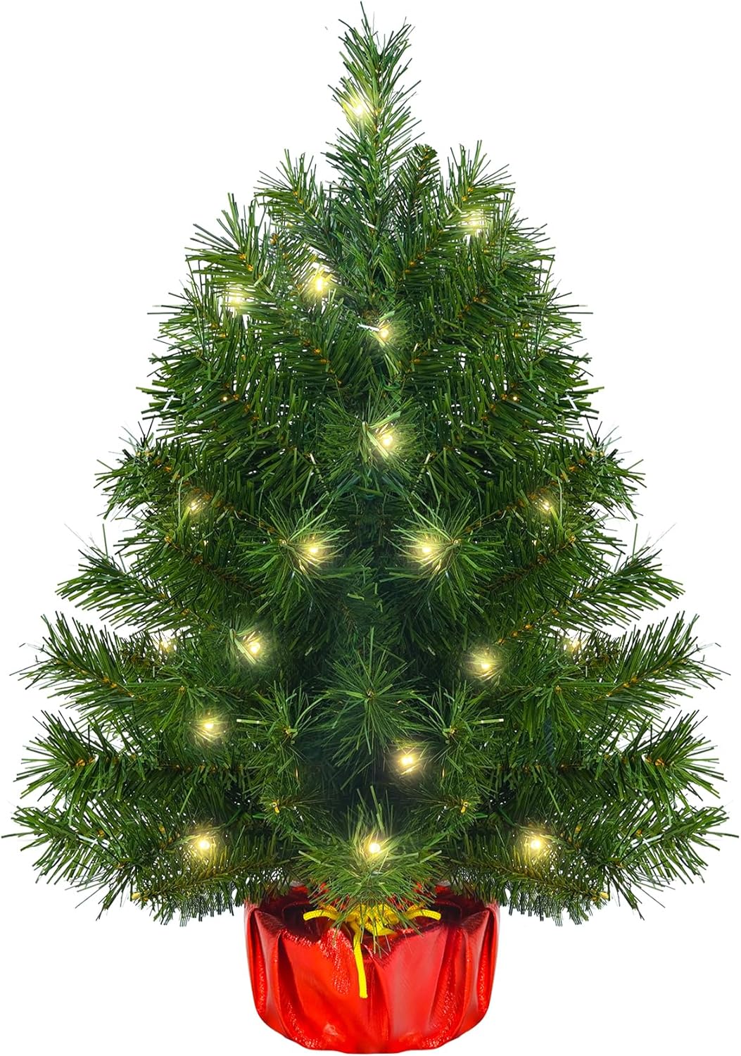 Trees - 2ft Lighted Artificial Christmas Tree, Pre-lit Majestic Fir Cloth Bag Base Pine Trees, Ideal for Ideal for Home, Office, and Xmas Party Décor