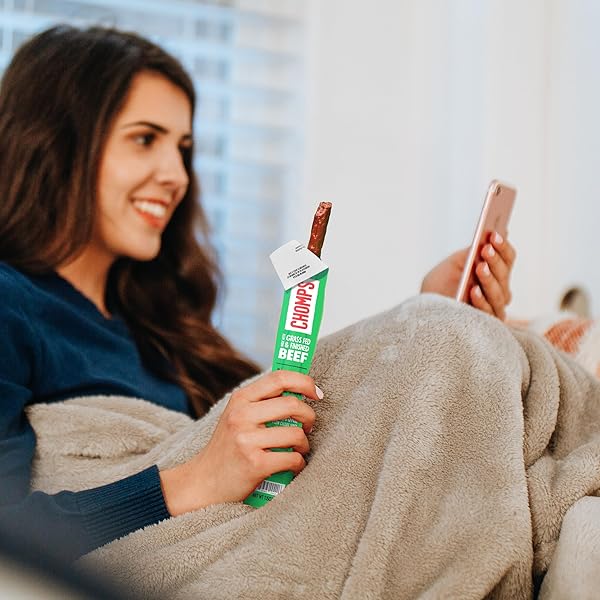 CHOMPS GRASS-FED AND FINISHED JALAPEÑO BEEF JERKY SNACK STICKS 24-PACK – KETO, PALEO, WHOLE30, 10G LEAN MEAT PROTEIN, GLUTEN-FREE, ZERO SUGAR FOOD, NON-GMO