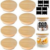 Oui Yogurt Jar Lids - 8 Pack Oui Lids-Natural Bamboo Wood with Silicone Sealing Rings and Oui Yogurt Bottle Label, For 5 Oz O