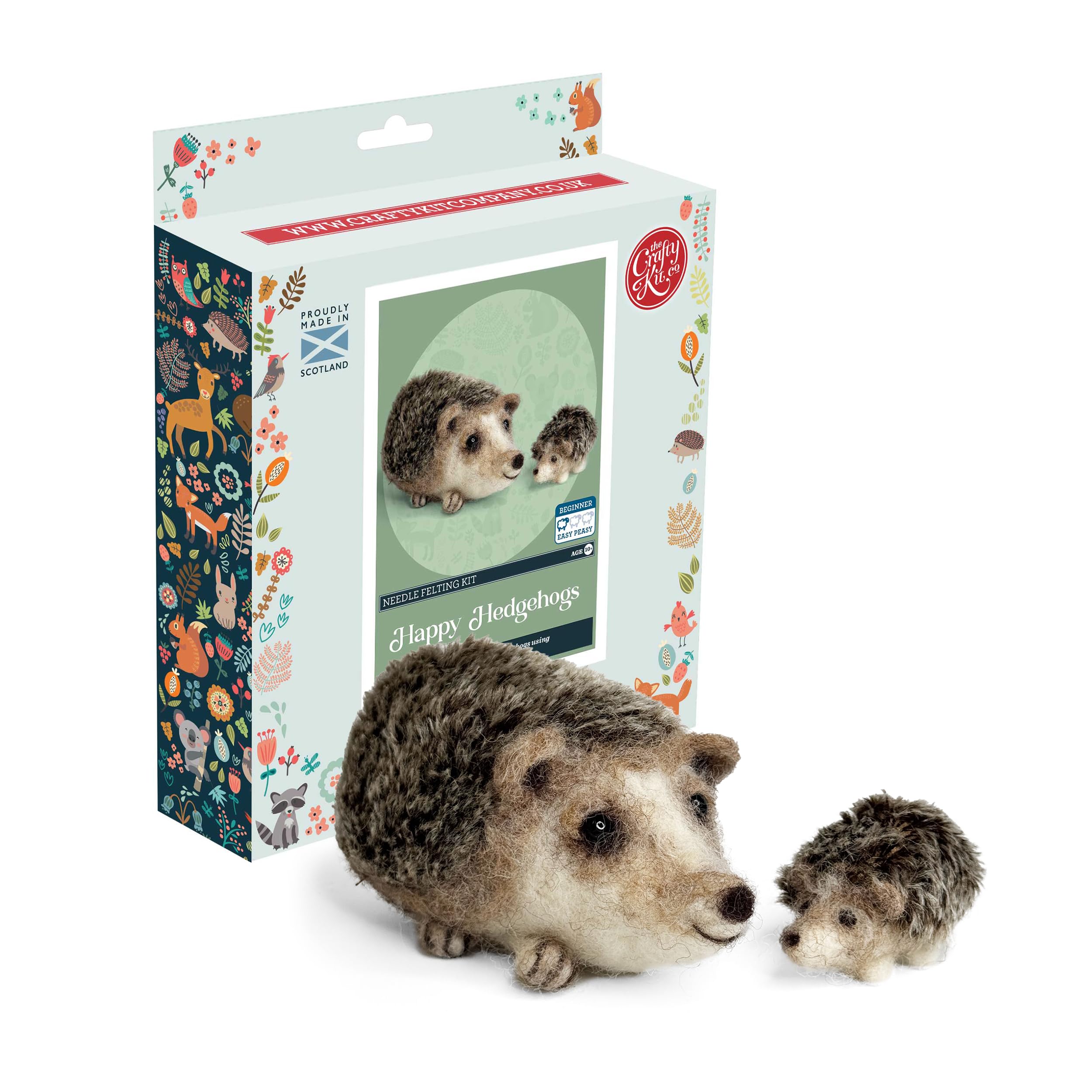 The Crafty Kit Company Needle Felting Craft Kit - Happy Hedgehogs | 100% Corriedale Wool DIY Felt Craft Kit – Handmade Gift for Adults, Teens & Beginners | Age 10+