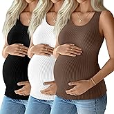 Locoowai 3 Pack Women's Maternity Tank Tops Sleeveless Racerback Summer Pregnancy Shirts Ribbed Knit Mama Clothes