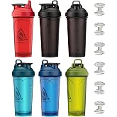 Hydra Cup 6 Pack 28oz Protein Shaker Bottles with Patented Carry Handle | 6x Shakers + 6 Wire Whisks, Leak-proof BPA-free shaker cups for powder mixing. Top-rack safe. 6 gym colors. Bulk set.