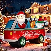 VIVOHOME 8FT Christmas Inflatable Outdoor Decoration, Santa on Bus, Navidad Blow Up Yard Decor with Built-in LED Light for Lawn, Garden, Party