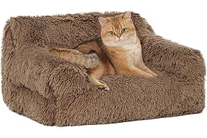Avont Cat Couch Bed, Plush Pet Sofa for Indoor Cats Kittens Dogs Kitty Puppy Small Animal with Removable and Machine Washable Cover and Non-Slip Bottom -Brown