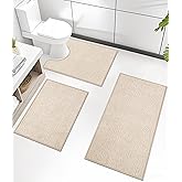 chakme Bathroom Rug Sets 3 Piece, Ultra Thin Bath Mat Quick Dry Bath Mat, Absorbent Bath Mats for Bathroom Non Slip Machine Washable, (Light Beige)