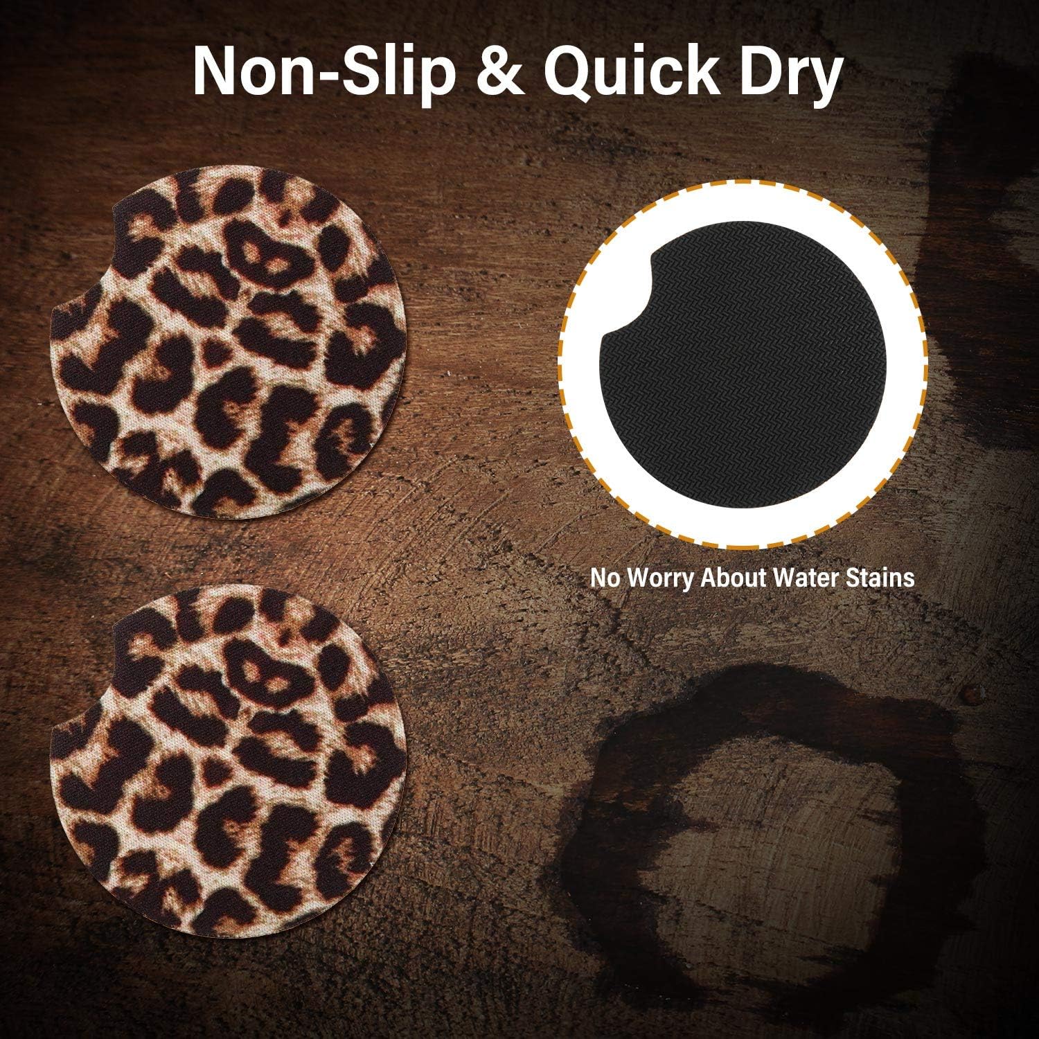  | 4 Pieces Leopard Car Coasters Cheetah Print Neoprene Cup Holder Coaster Leopard Car Accessories Rubber Cup Pad Mat for Car Living Room Kitchen Office to Protect Car and Furniture (2.95 Inches): Coasters