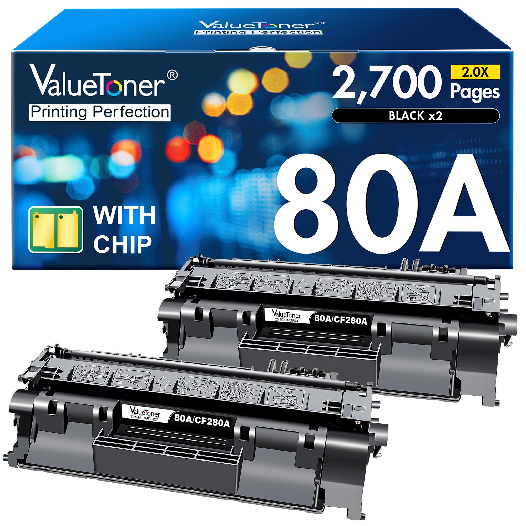 Photo 1 of Valuetoner Compatible 80A Toner Cartridge Replacement for HP 80A Toner Cartridge Black CF280A 80X CF280X for HP Laserjet Pro M400 401a 401d 401n 401dn M401dw 425dn 425dw Series Printer (2 Pack)