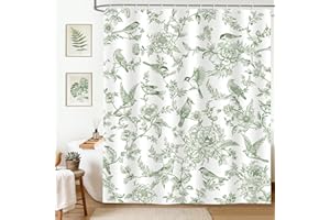 hometrixx Farmhouse Vintage Long Shower Curtain Sage Green Floral Birds Shower Curtains for Bathroom Decor Bathtub Light Weig