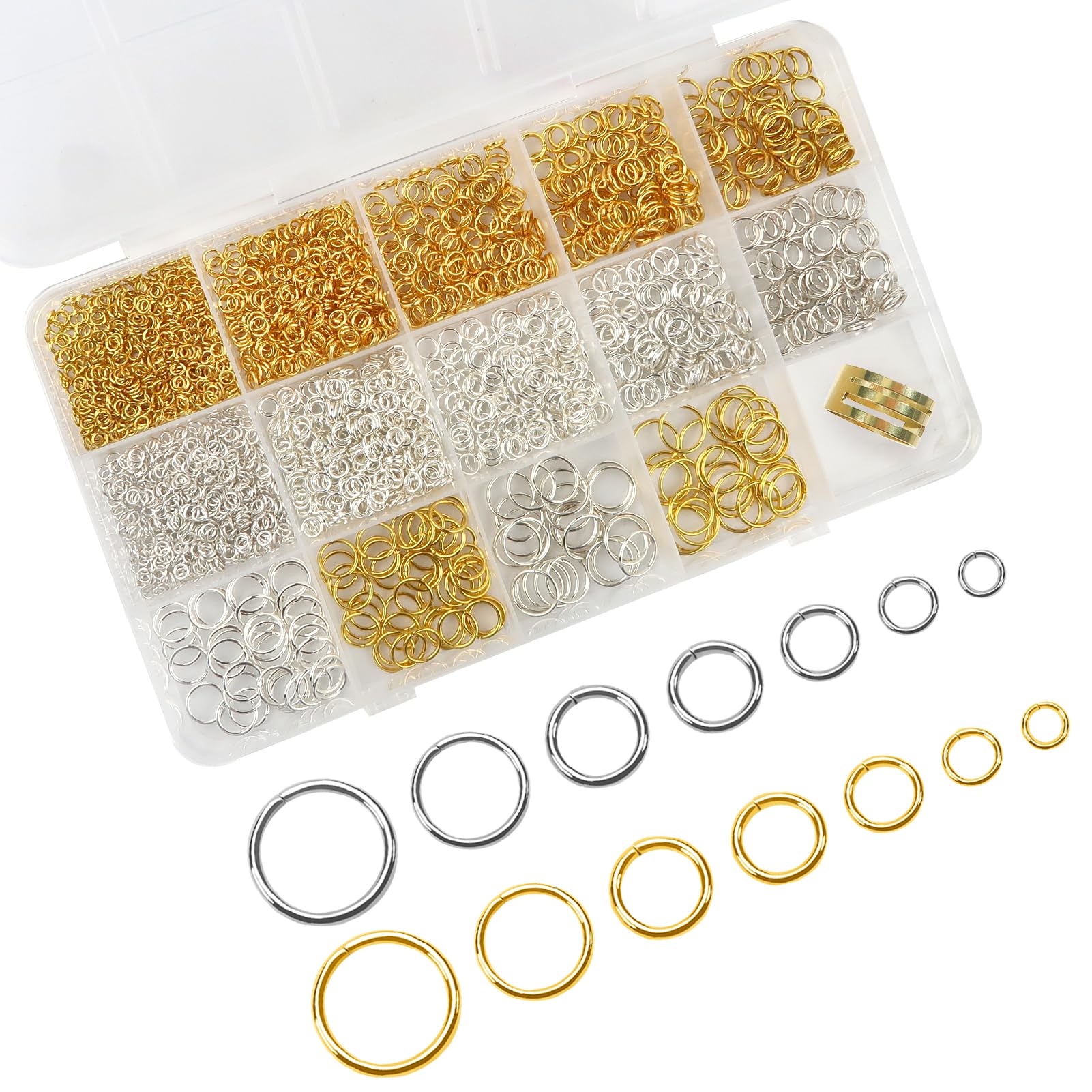 TOAOB 2300pcs Jump Rings Open Jump Ring Metal Jewellery Connector Link Chain Links Gold Silver 3mm 4mm 5mm 6mm 7mm 8mm 10mm with Box for Necklace Bracelet Making