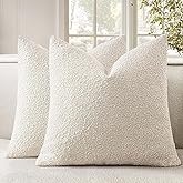 Woaboy Pack of 2 22x22 Inch Decorative Boucle Throw Pillow Covers Textured Square Pillowcaes Accent Euro Solid Cozy Soft Cushion Covers Home Decor for Sofa Couch Living Room Home Decor,Natural Beige