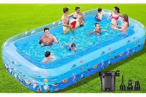 ZEUSFIRE Inflatable Swimming Pool with Air Pump, 130" X 72" X 22" Kiddie Pool for Kids, Adults, Family, Blow Up Pool for Outdoor, Garden, Backyard, Summer Water Party