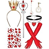 Moucuny 6 Pcs Halloween Queen Costume Accessories for Women Heart Crown Party Accessories Headband Scepter Wand