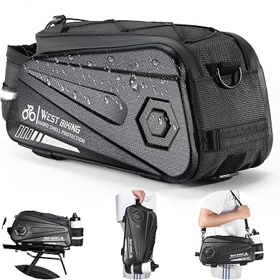 Borsa per sedile posteriore della bici, borsa per portapacchi della bicicletta, doppia cerniera impermeabile, borsa cargo per sedile posteriore da ciclismo, con tracolla, cinghia da polso