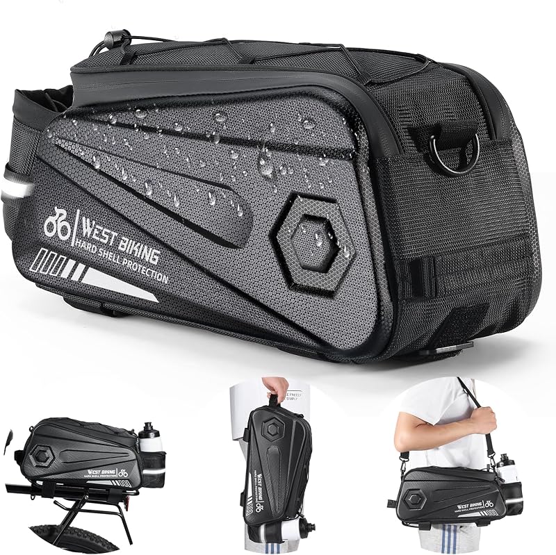 Borsa per sedile posteriore della bici, borsa per portapacchi della bicicletta, doppia cerniera impermeabile, borsa cargo per sedile posteriore da ciclismo, con tracolla, cinghia da polso
