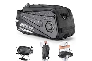 West Biking Bike Rear Seat Bag, Double Water Resistant, Zipper, Bicycle Trunk Pannier, 8.6L Capacity Waterproof Backseat Carrier Cargo Pouch with Strap & Rain Cover For Cycling