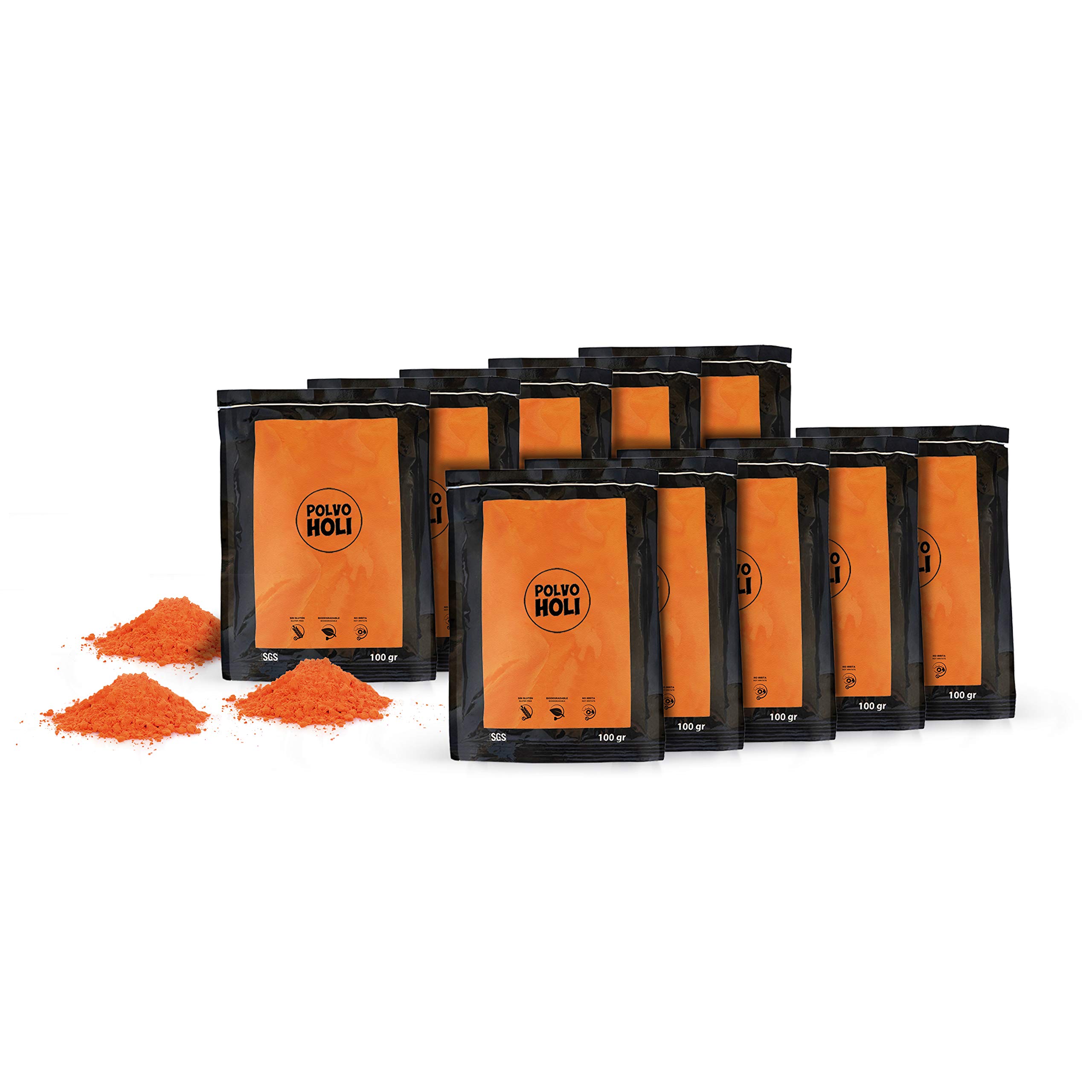 Pack with 10 Bags of Holi Powder 100g Each (Orange)