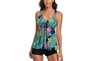 UNIQWETO Tummy Control Tankini Bathing Suits for Women 2 Piece Swimsuits Tank Top with Boyshorts