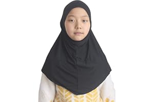 Modest Beauty Girls Hijab Muslim Kids Scarf Headwear Solid Color for 6-11 Years Ready to Wear