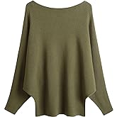 FULIER Women Oversized Boat Neck Batwing Sleeves Dolman Knitted Sweaters Lightweight Pullovers Tops One Size