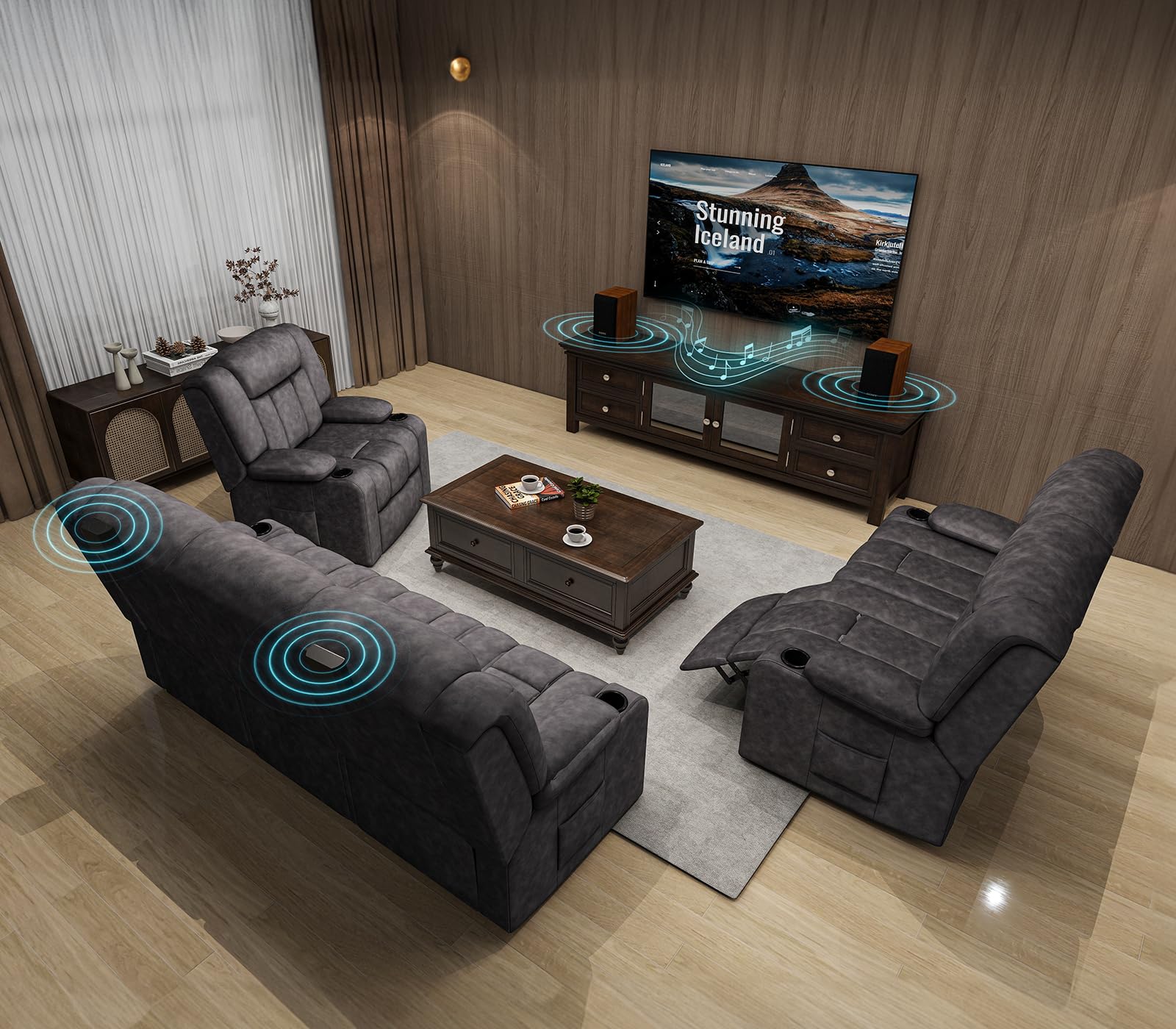 COMHOMA Loveseat Recliner Sofa,Fabric Home Theater