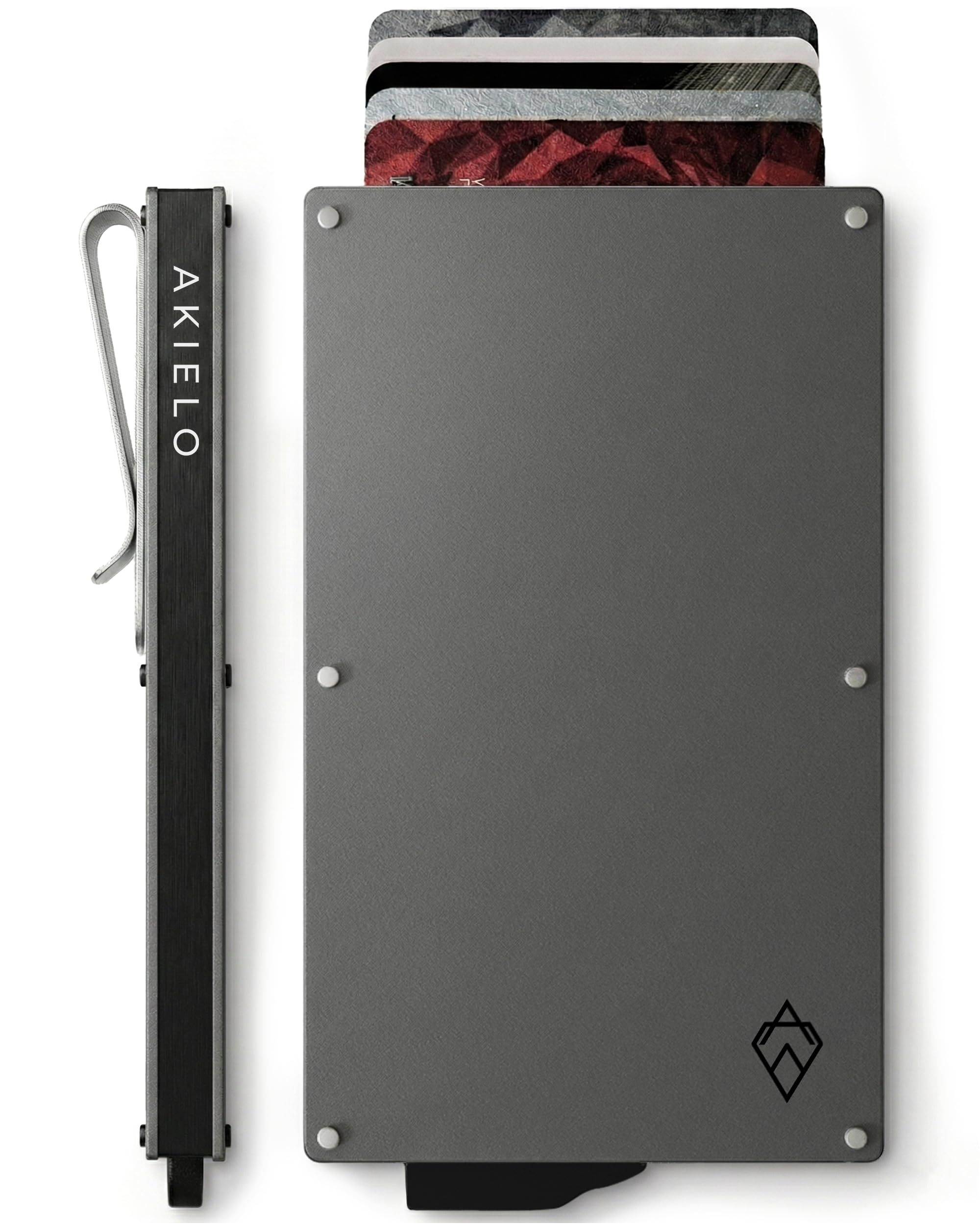 AKIELO RFID Card Holder Wallet with Money Clip & Gift Box – Slim Metal Card Wallet for Men – RFID Blocking Contactless Credit Card Protector – Minimalist Pop Up Design (Alpha - Titanium Clip Edition)