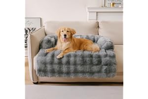 FUNNY FUZZY Pet Fluffy Fuzzy Calming Dog Couch Bed Sofa Protector Washable Pets Mat for Large Medium Small Dogs and Cats (Grey,37.4 × 33.46 × 6.3 in)