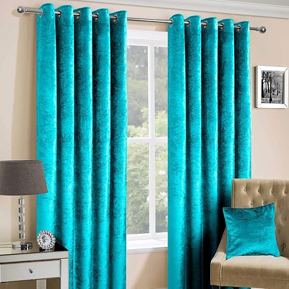 Homescapes Teal Crushed Velvet Lined Curtain Pair 90 x 54 Inch Drop