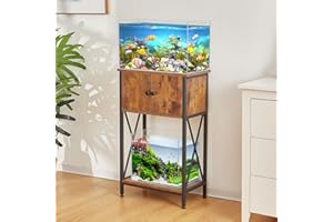 LAQUAL 10 Gallon Fish Tank Stand with Cabinet, Double Aquarium Stand for 10 & 5 Gallon Fish Tank, Heavy Metal Stand with Stable Structure, Adjustable Table Feet & Anti-tilt Device - Rustic Brown