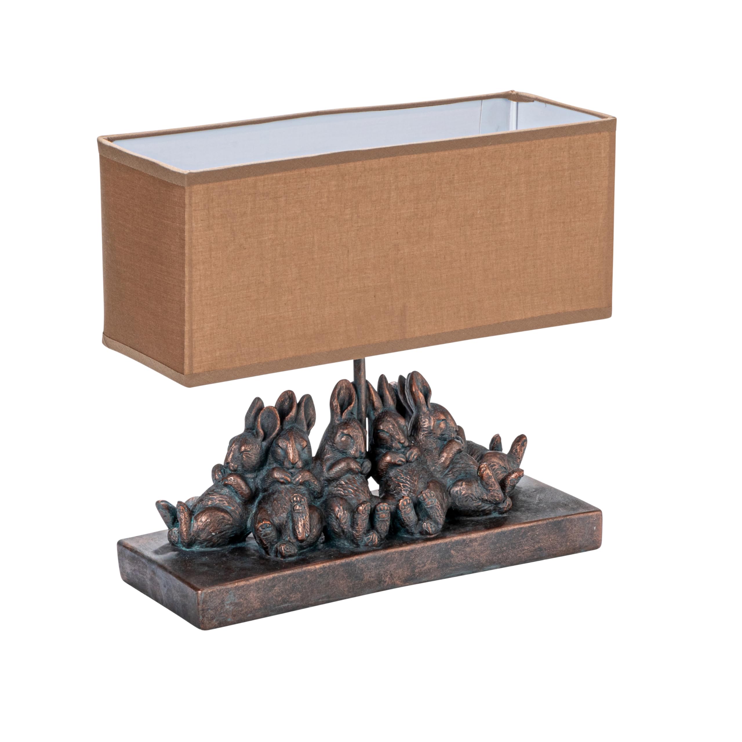 Creative Co-Op Resin Rabbit Table Lamp with Rectangle Linen Shade, Bronze Finish Image