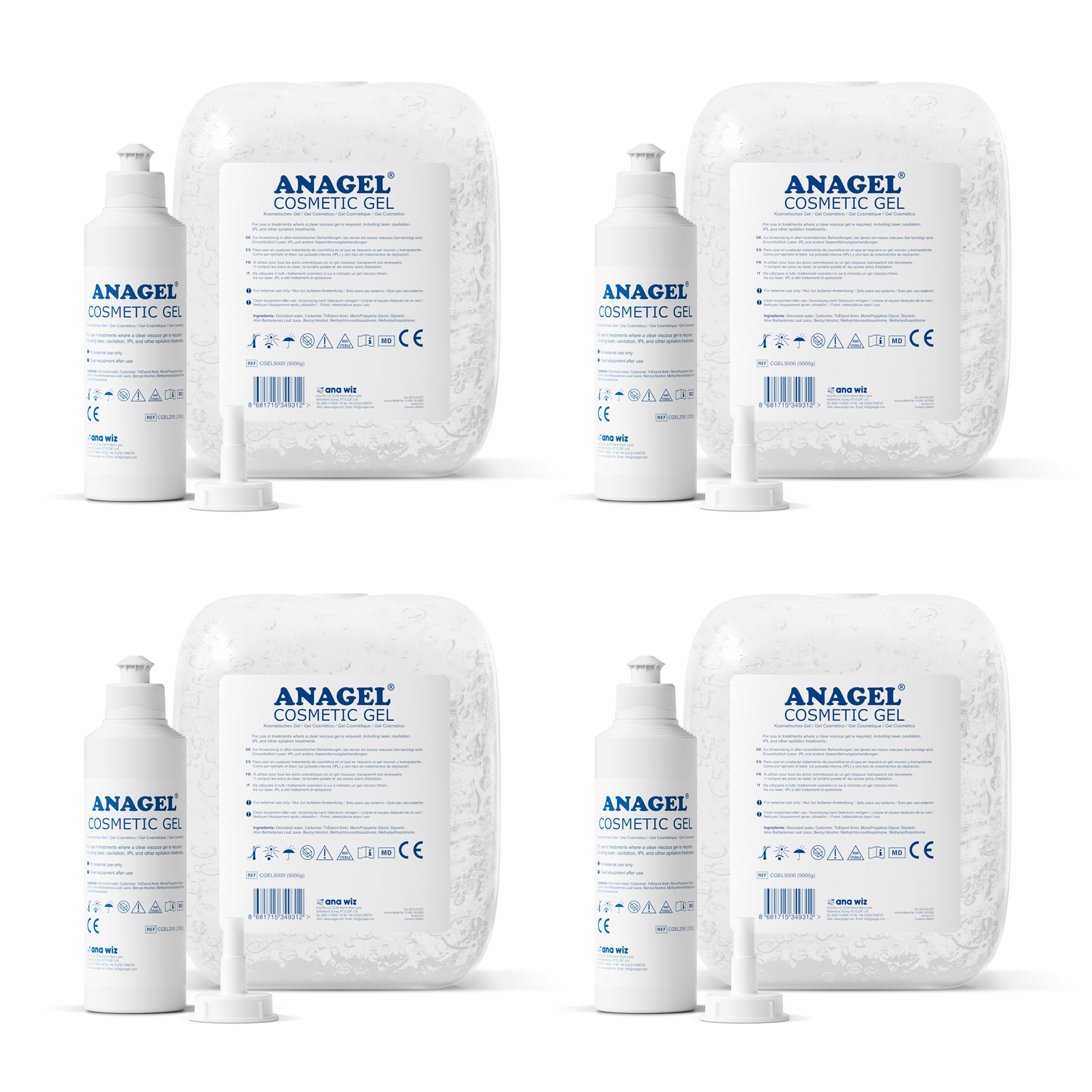 Anagel Cosmetic IPL/Laser Gel (4 x 5000ml + 4 x 250ml Dispensing Bottle)